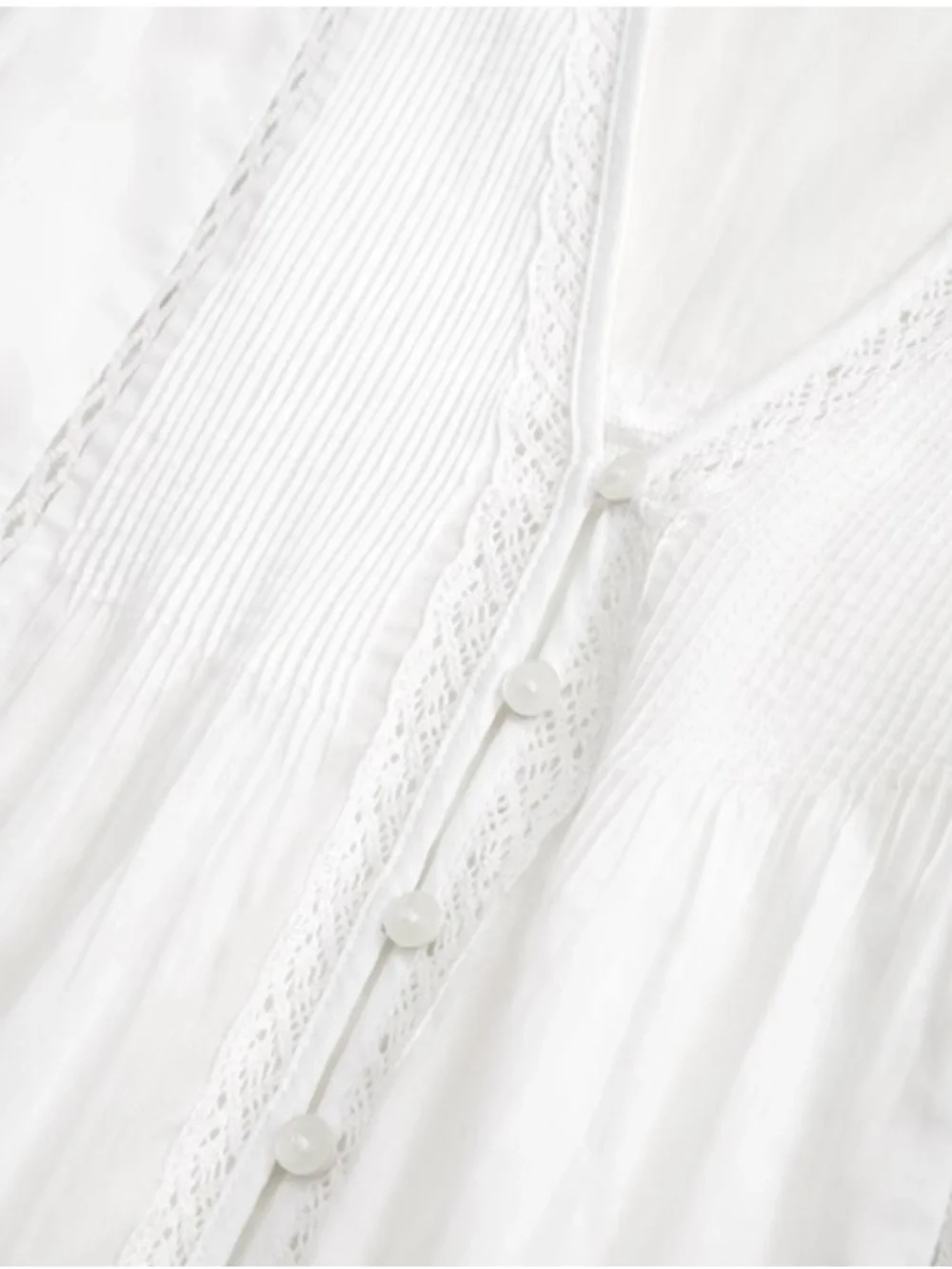 Lace-Trim Button-Through Blouse - White - Picture 2 of 2